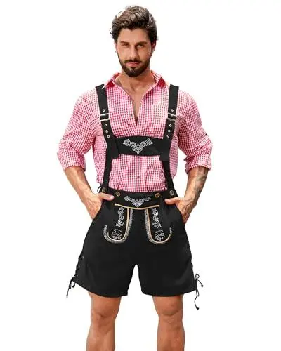 Produktbild: NANAMEEI Lederhose Oktoberfest Mann - Lederhose Kurz mit Trägern Trachtenlederhosen für Herren Schwarz 2XL
