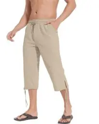 Produktbild: NANAMEEI Leichte Sommerhose Herren Shorts Herren Sommer 3/4 Länge Hosen Sommerhose Strand Yoga Jogger Casual Sweatpants Khaki-3XL
