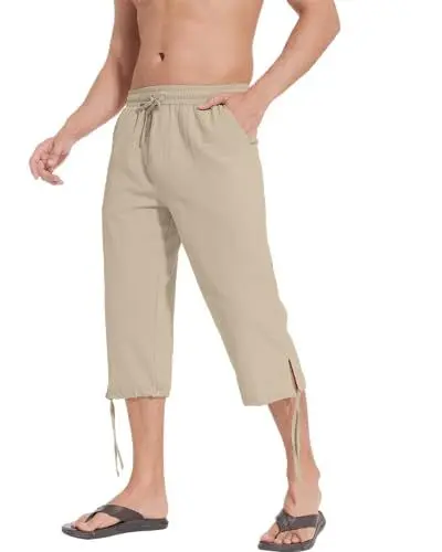 Produktbild: NANAMEEI Leichte Sommerhose Herren Shorts Herren Sommer 3/4 Länge Hosen Sommerhose Strand Yoga Jogger Casual Sweatpants Khaki-3XL