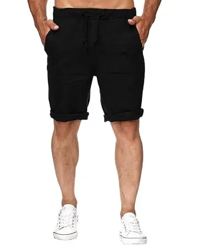 Produktbild: NANAMEEI Herrenshorts Leinen kurz Freizeit Hose Herren Leinen Kurz Sommershorts für Herren Schwarz 2XL