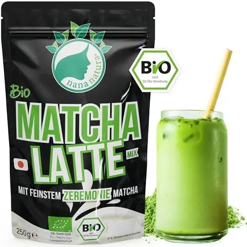 Produktbild: nananatura NanaNatura's Bio Matcha Latte Instant Pulver mit echtem Zeremonie-Matcha aus Japan 250g - zum heiß oder kalt Genießen