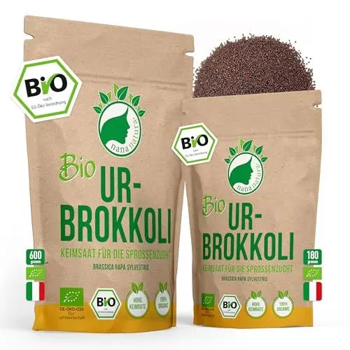 Produktbild: NanaNatura's Bio Ur-Brokkoli Sprossen Samen 600g VORTEILSPACK | Keimfähige Brokkoli-Samen mit hohem Sulforaphan-Gehalt zur Brokkolisprossen Zucht | Microgreens fürs Sprossenglas
