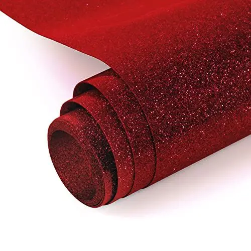 Produktbild: NANAPLUMS Glitzer Plotterfolie Textil - Heat Transfer Vinyl Transferfolie Plotter Flexfolie für Textilien Transferfolie zum Aufbügeln für DIY T-Shirt, Stoffe(Rot)