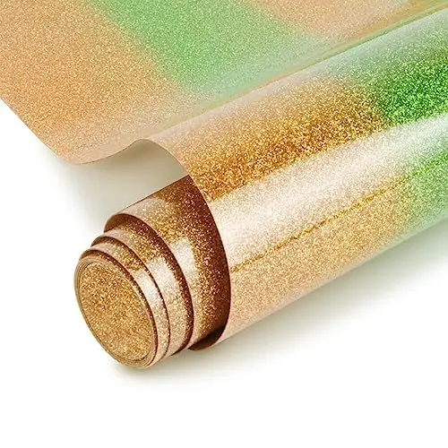 Produktbild: NANAPLUMS Plotterfolie Textil mit Regenbogen Glitzer Streifen - Hitzebeständige Flexfolie Plotter Textil für DIY T-Shirts, Taschen, Kleidung, Kissen, J012