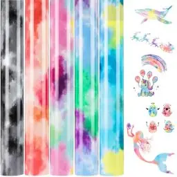 Produktbild: NANAPLUMS Tie Dye Plotterfolie Textil - Heat Transfer Vinyl 30.5 cm*25.4 cm Fexfolie Plotter Textil Bügelfolie Regenbogen Vinylfolie für DIY-Projekte (Tie Dye)