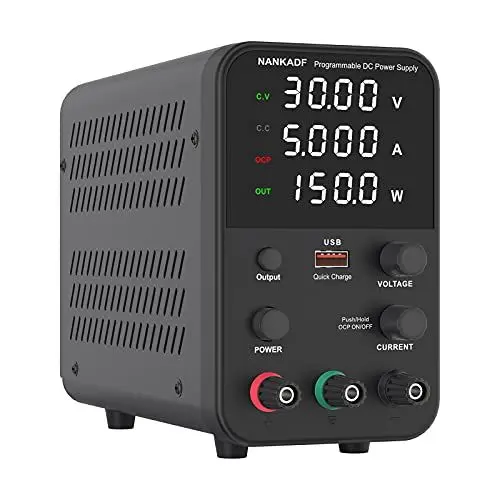 Produktbild: NANKADF Labornetzteil (0-30V,0-5A),DC Regelbar Netzgerät mit 4-stelliger LED-Anzeige (Gebereinstellknopf/Ausgangsschalter), Schwarz