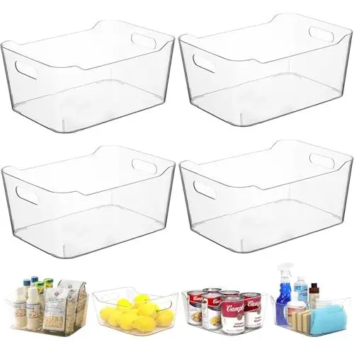 Produktbild: NANLIUJING Kühlschrank Organizer 4er Set, Aufbewahrungsbox Küche Organizer, Fridge Organizer Set, Küchen Organizer für Speisekammer, Gefrierschrank, Schrank, Badezimmer, Büro - BPA-frei 24.5x17x10.5CM
