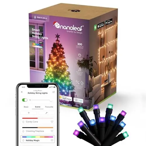 Produktbild: Nanoleaf 24M Smarte Lichterkette Weihnachtsbaum, IP44 RGB IC LEDs für Innen & Außen, Animierte Farb-Szenen, Musik Sync, Matter über WLAN, App- und Sprachsteuerung mit Alexa Apple Google Weihnachtsdeko