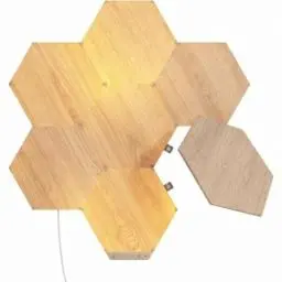 Produktbild: Nanoleaf Elements Hexagon Starter Kit, 7 Smarten Holzoptik LED Panels - Modulare Dimmbare WLAN Wandleuchte Innen, Musik Sync, Funktioniert mit Alexa Google Apple, Deko Wohnzimmer Schlafzimmer Büro