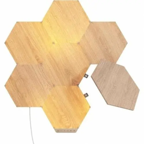 Produktbild: Nanoleaf Elements Hexagon Starter Kit, 7 Smarten Holzoptik LED Panels - Modulare Dimmbare WLAN Wandleuchte Innen, Musik Sync, Funktioniert mit Alexa Google Apple, Deko Wohnzimmer Schlafzimmer Büro
