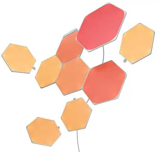 Produktbild: Nanoleaf Shapes Hexagon Starter Kit, 9 Smarten LED Panels RGBW - Modulare WLAN 16 Mio. Farben Wandleuchte Innen, Musik & Bildschirm Sync, Funktioniert mit Alexa Google Apple, für Deko & Gaming