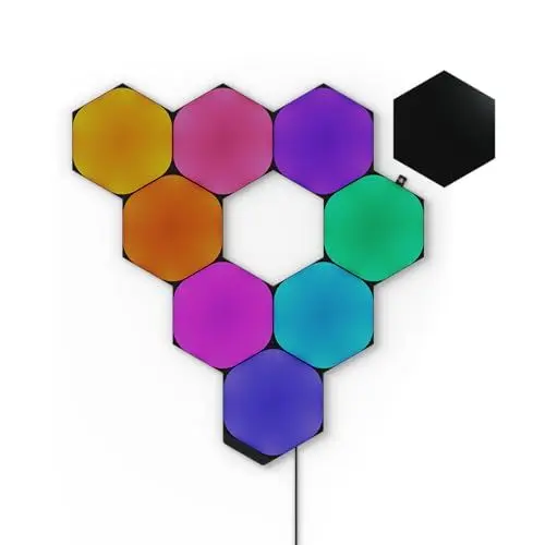 Produktbild: Nanoleaf Shapes Ultra Black Hexagon Starter Kit, 9 Smarten LED Panels RGBW - Modulare WLAN 16 Mio. Farben Wandleuchte Innen, Musik & Bildschirm Sync, Funktioniert mit Alexa Google Apple