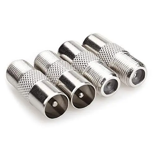 Produktbild: Nanyi TV-Antennenadapter, Buchse auf Stecker, T-/F-Schraubverbinder auf RF-Koaxial-Antennenadapter, vernickelt M-F männlich/weiblich, 4er-Pack