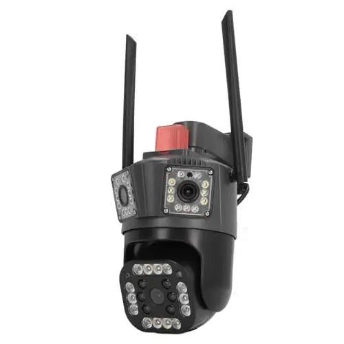 Produktbild: Naroote Outdoor-Überwachungskamera mit 3 Objektiven, 5 MP, Bewegungserkennung, Farbnachtsicht, Outdoor-WLAN-Überwachungskamera für Zuhause (EU-Stecker)