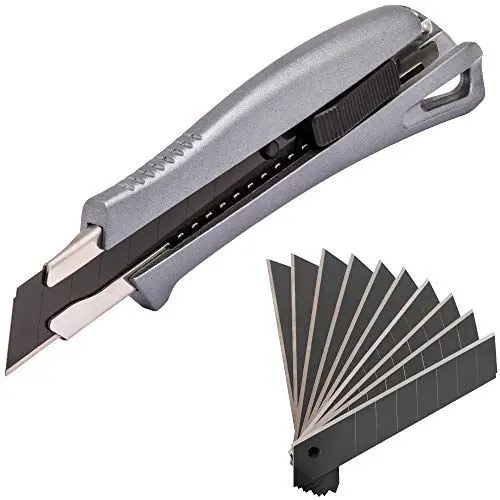 Produktbild: Narot Aluminium Cuttermesser inkl. 11 beschichteten Klingen - Teppichmesser mit Auto-Lock | Profi Cutter 18mm
