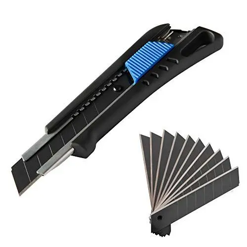Produktbild: Narot Cuttermesser inkl. 13 beschichteten Abbrechklingen - Teppichmesser mit Magazin und gummiertem Griff | Profi Cutter 18mm