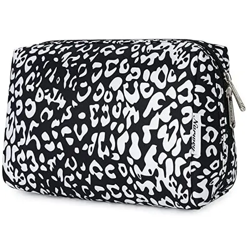 Produktbild: Narwey Make up Tasche Damen Schminktasche Kosmetiktasche Kulturtasche Damen Kulturbeutel, Makeup Tasche Makeup Bag (Schwarzer Leopard, Groß)