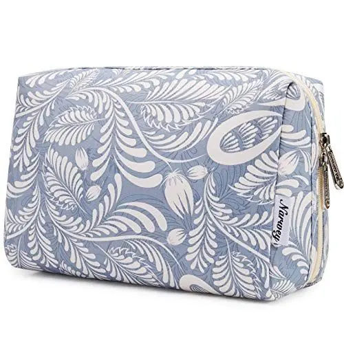 Produktbild: Narwey Make up Tasche Damen Schminktasche Kosmetiktasche Kulturtasche Damen Kulturbeutel, Makeup Tasche Makeup Bag (Blaues Blatt, Groß)