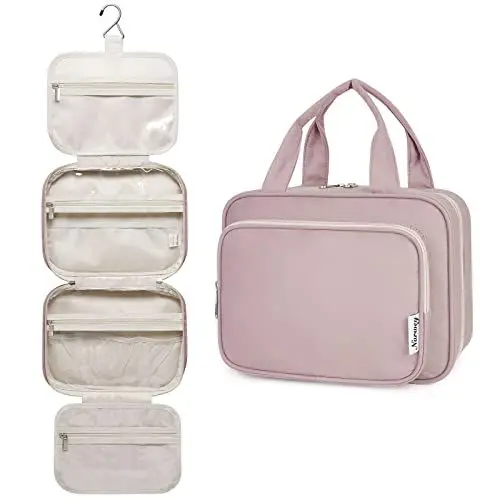 Produktbild: Narwey Kulturtasche Damen Kulturbeutel zum Aufhängen Waschtasche Gross Kosmetiktasche Groß Waschbeutel Kosmetik-Organizer für Damen Mädchen (Altrosa)
