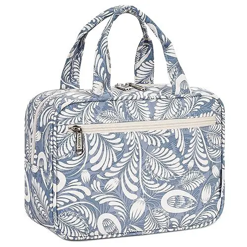 Produktbild: Narwey Kulturtasche Damen Gross Reise-Make-up-Tasche Große Kosmetiktasche Make-up-Etui Organizer für Damen Herren(Blaues Blatt)
