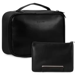 Produktbild: Narwey Reise Kosmetiktasche Damen Make-up-Tasche PU Leder Schminktasche Große Make-up Tasche Organizer Kosmetikkoffer Frauen Mädchen mit Bürstenfach(Schwarz)