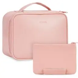 Produktbild: Narwey Reise Kosmetiktasche Damen Make-up-Tasche PU Leder Schminktasche Große Make-up Tasche Organizer Kosmetikkoffer Frauen Mädchen mit Bürstenfach(Rosa)