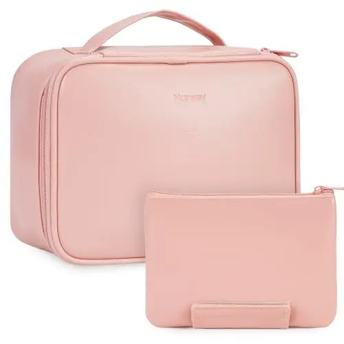 Produktbild: Narwey Reise Kosmetiktasche Damen Make-up-Tasche PU Leder Schminktasche Große Make-up Tasche Organizer Kosmetikkoffer Frauen Mädchen mit Bürstenfach(Rosa)