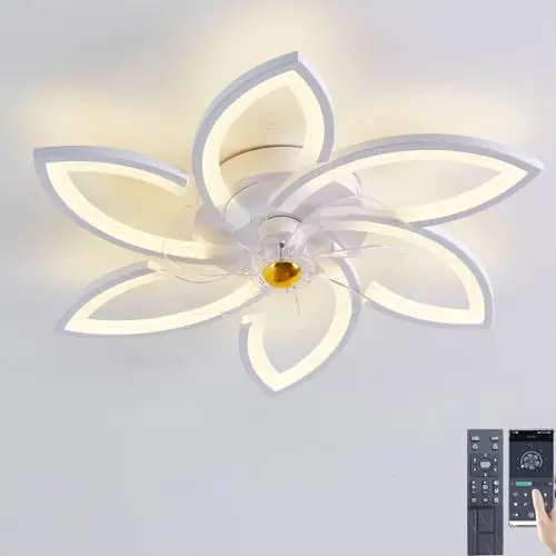 Produktbild: Narwhal Deckenventilator mit Beleuchtung, Ø78cm,54w-108w, 3CCT Dimmable Dachlampe mit Ventilator 6 Geschwindigkeit & 7 Blätter, Deckenventilator mit Licht für Schlafzimmer Wohnzimmer Weiß