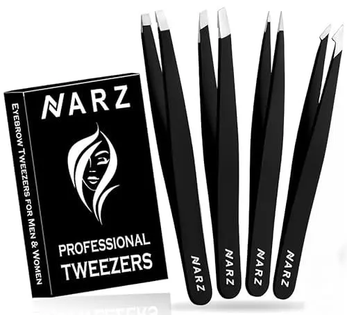 Produktbild: NARZ Pinzetten Professionelle Augenbrauen pinzette, 4-teiliges Edelstahl-Präzisionspinzettenset für Augenbrauenpinzette für die Gesichtshaare, zum Frauen und Männ Zupfen von Augenbrauen,