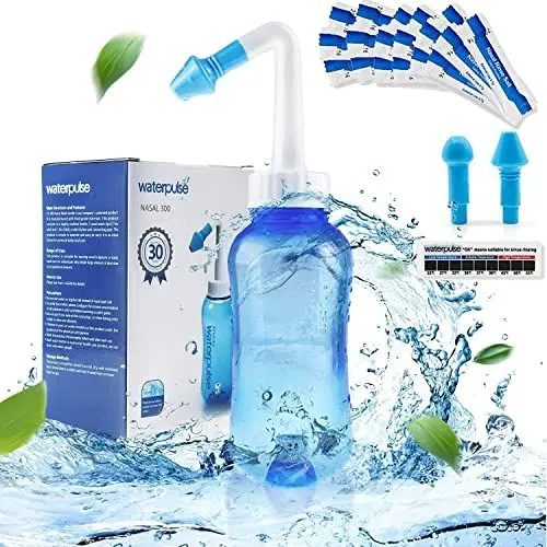 Produktbild: Nasendusche,Nasenspülung,Poduschesche,Nasendusche Erwachsene und Kinder 300ml mit 30 Nasenspülsalz und Thermometer-Aufkleber zum Nasenreinigung und Nasenspülung(Blau)