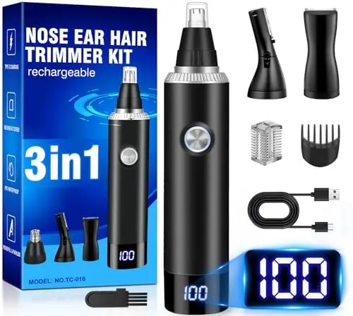 Produktbild: Nasenhaartrimmer 3 in 1 Nasenhaartrimmer Herren Nasentrimmer Nasenhaarschneider USB Wiederaufladbar Ohrhaartrimmer Schmerzloser Nasenhaarentferner Ohrhaarschneider Augenbrauen Ohrentrimmer für Frauen