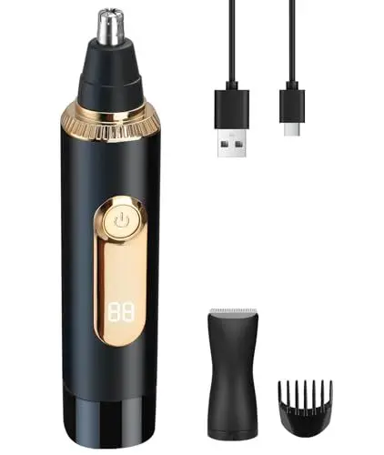 Produktbild: Nasenhaartrimmer Herren, 2 In 1 Nasenhaarschneider mit LED Akku Anzeige,Nasentrimmer Ohrhaartrimmer Gesichtshaartrimmer für Männer & Frauen, USB-C Wiederaufladbarer, IPX7, Doppelklingen Schmerzfreier
