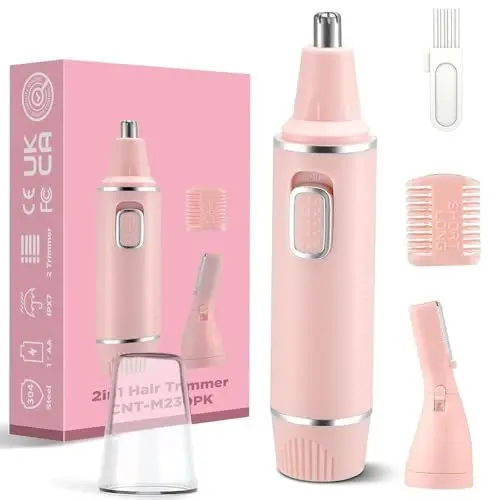 Produktbild: Nasenhaartrimmer Frauen Damen Nasenhaarschneider, 2 In 1 Professioneller Schmerzloser Nasen und Gesichtshaartrimmer Fur haarentfernung augenbrauen, Dual Edge Klingen, IPX7 Wasserdicht, Pink
