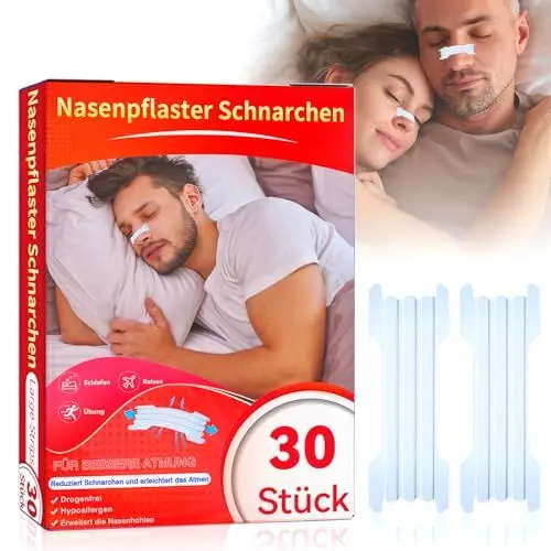 Produktbild: Nasenpflaster Schnarchen,30 Stück Nasenstrips Transparent Nasenpflaster Besser Atmen Nose Strips Lindern Eine Verstopfte Nase Aufgrund Schnupfen, Allergien,Nasal Strips für Schlaf Und Sport