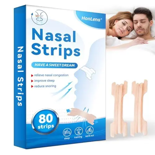 Produktbild: Nasenpflaster Schnarchen,80 Stück Nasenpflaster Besser Atmen,Nasal Strips,Schnupfen,Allergien, Anti Schnarch Pflaster für Sport und Schlaf,Anti Schnarch Pflaster für Schlafgegen