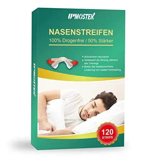 Produktbild: Nasenpflaster Schnarchen, 120 Stück Extra Starke Nasenstrips Besser Atmen, Lindern Eine Verstopfte Nase Aufgrund Schnupfen, Allergien, Anti Schnarch Nasenpflaster für Sport und Schlaf (66x19mm)
