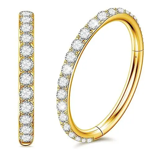 Produktbild: Nasenpiercing Ring 316L Chirurgenstahl, Septum Piercing Nasenring Gold 16g 6mm, Conch Piercing Ring Gold Daith Piercing Ohr Nostril Piercing Ring, Helix Piercings Gold mit Zirkonia Körperschmuck