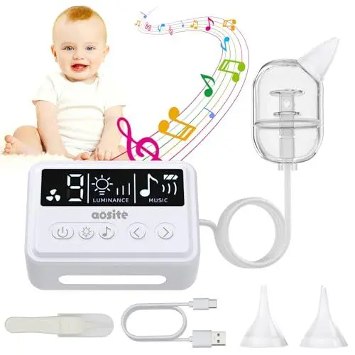 Produktbild: Nasensauger Baby Elektrisch, AOSITE Nasensauger Baby Staubsauger für Neugeborene mit 9 Saugstufen und 3 Silikonspitzen, Baby Nasensauger Elektrisch für Kleinkinder und Säuglinge mit Musik, LED-Licht