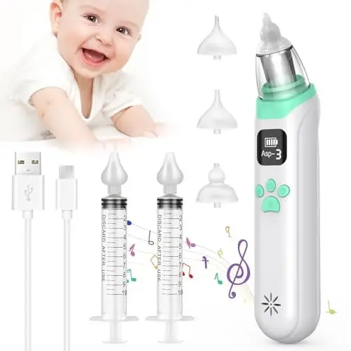 Produktbild: Nasensauger Baby Elektrisch, Multifiction 2 in 1 Nasensauger Staubsauger für Neugeborene, mit 3 Saugstufen und 3 Silikondüsen Anti Reflux Einstellbare Saugstufe, Musik und Licht Beruhigungsfunktion