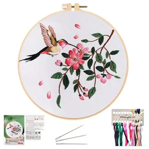 Produktbild: NASHRIO Kreuzstich-Set zum Selbermachen mit Kunststoff-Stickrahmen, Sticktuch, Nadeln und Farbfäden, Anleitung (evtl. nicht in deutscher Sprache), Nadelspitzen-Set für Anfänger, Heimdekoration,