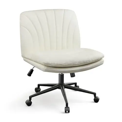 Produktbild: Naspaluro Bürostuhl Ohne Armlehnen, Schreibtischstuhl mit PU Leather, Lesesessel mit Breiterem Polster zum Sitzen im Schneidersitz, Wippfunktion, Höhenverstellbar, 360° Drehstuhl für Haus,Creme Farben