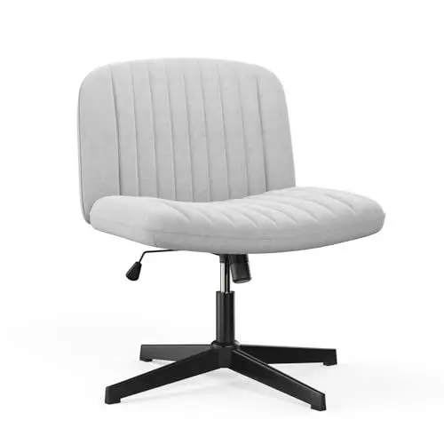 Produktbild: naspaluro Bürostuhl Ohne Armlehnen, Schreibtischstuhl mit Stoffbezug, Lesesessel mit Breiterem Polster zum Sitzen im Schneidersitz, Wippfunktion, Höhenverstellbar, 360° Drehstuhl für Haus, Grau