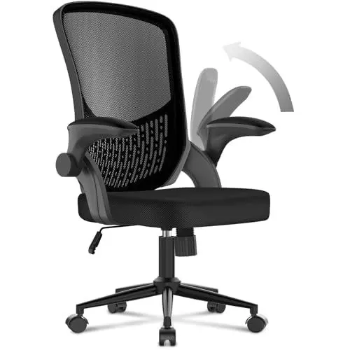 Produktbild: naspaluro Ergonomischer Bürostuhl, Schreibtischstuhl mit 90° Klappbaren Armlehnen, Einzigartige Lendenwirbelstütze, Atmungsaktive Mesh-Polsterung für das Heimbüro, Studie, Schwarz.