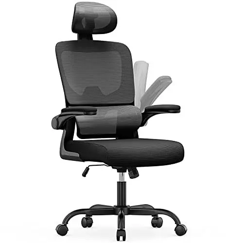 Produktbild: naspaluro Bürostuhl, Ergonomischer Schreibtischstuhl mit Verstellbarer Kopfstütze, Armlehnen, Dynamischer Lordosenstütze, Drehstuhl mit Atmungsaktivem Netzbezug für das Home Office, Schwarz