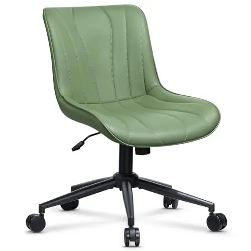 Produktbild: naspaluro Ergonomischer Bürostuhl, Schreibtischstuhl ohne Armlehnen, Gepolsterter Kunstleder Computerstuhl mit Rädern, Moderne Drehbar Kosmetikstühle mit Höhenverstellung, Grün