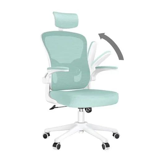 Produktbild: naspaluro Ergonomischer Bürostuhl mit Atmungsaktiver Netzbespannung, Schreibtischstuhl mit Verstellbarer Armlehnen,Kopfstütze,Lordosenstütze,Rückenlehne,Höhenverstellung, 360° Drehstuhl, Grün
