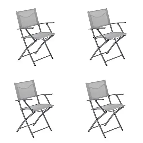 Produktbild: NATERIAL - 4er Set Gartenstühle EMYS mit Armlehnen - Klappsessel - Gartensessel - Klappbar - Terrassenstühle - Essstühle - Stahl - Textilene - Grau