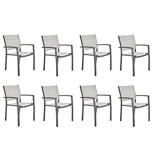 Produktbild: NATERIAL - 8er Set Gartenstühle Orion BETA II mit Armlehnen - 8 Gartensessel - Stapelbar - Terrassenstühle - Essstühle - Aluminium - Textilene - Braun - Beige