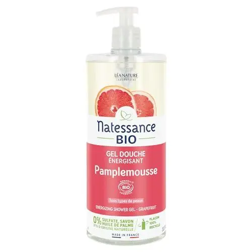Produktbild: Natessance - Energierendes Duschgel – Grapefruit – zertifiziert Bio Cosmos Organic – Pumpenflasche – 1 l