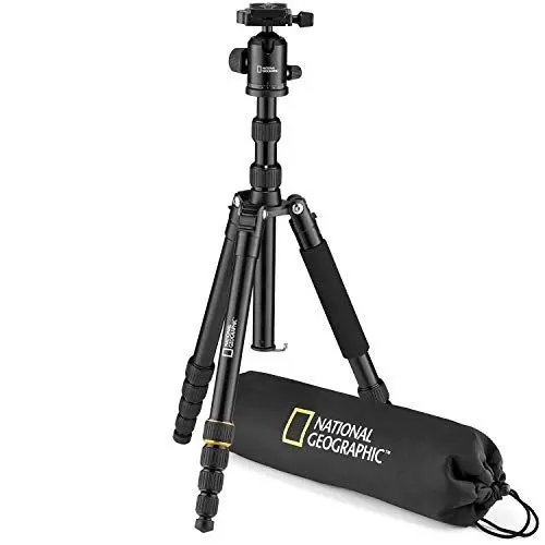 Produktbild: National Geographic Foto-Reisestativ-Set mit Einbeinstativ, Alu, fünfteilige Beine mit Drehverriegelung, Tragetasche, Kugelkopf, Schnellwechselplatte, bis 8 kg NGTR002T (Exklusiv bei Amazon)